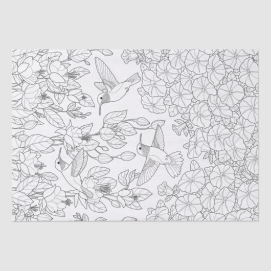 Hummingvogels en Flowers Adult Coloring Page Tissuepapier (Voorkant)