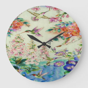 Hummingvogels en Flowers Art Wall Clock - Geweldig Grote Klok