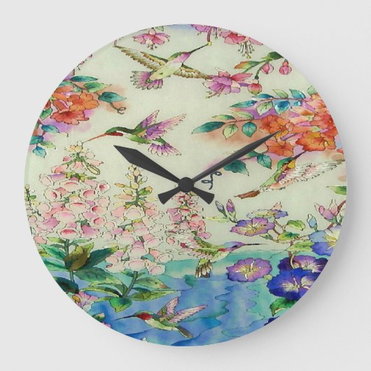Hummingvogels en Flowers Art Wall Clock - Geweldig Grote Klok (Voorkant)