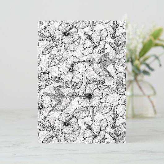 Hummingvogels en hibiscus bloemen b&w (Staand voorkant)