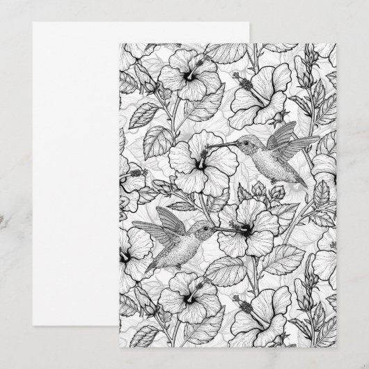 Hummingvogels en hibiscus bloemen b&w (Voorkant / Achterkant)
