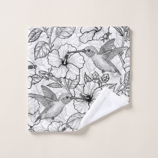 Hummingvogels en hibiscus bloemen b&w bad handdoek (Wasdoekje)