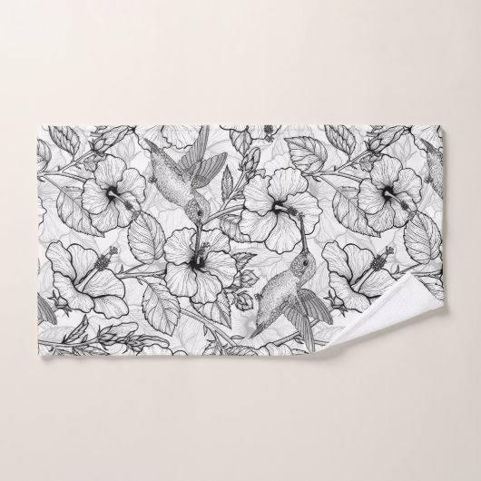 Hummingvogels en hibiscus bloemen b&w bad handdoek (Handdoek)