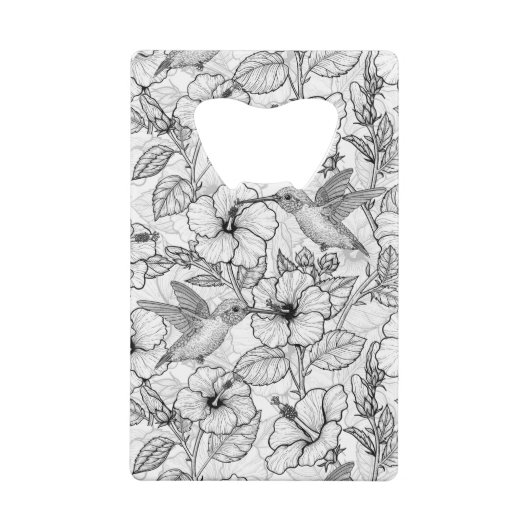 Hummingvogels en hibiscus bloemen b&w creditkaart flessenopener (Achterkant)