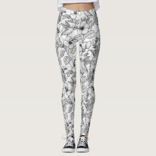 Hummingvogels en hibiscus bloemen b&w leggings