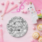 Hummingvogels en hibiscus bloemen b&w papieren bordje (Feest)