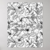 Hummingvogels en hibiscus bloemen b&w poster (Voorkant)