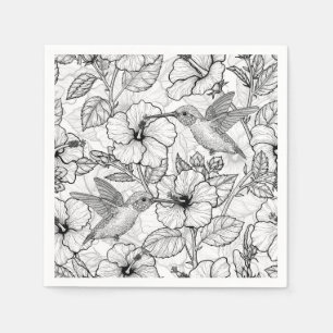 Hummingvogels en hibiscus bloemen b&w servet