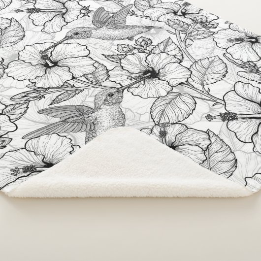 Hummingvogels en hibiscus bloemen b&w sherpa deken (3/4)