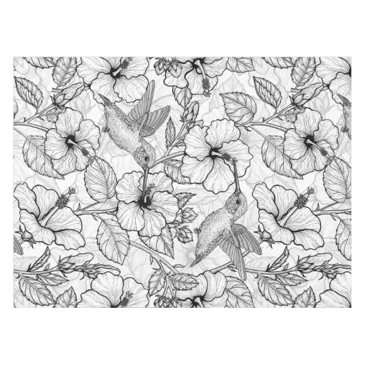 Hummingvogels en hibiscus bloemen b&w tafelkleed (Voorkant (Horizontaal))