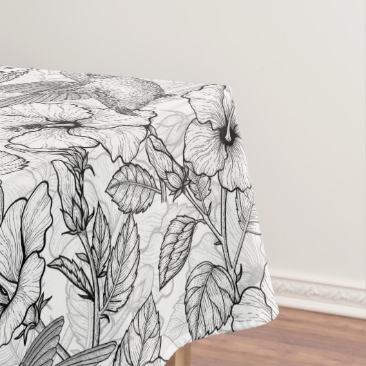 Hummingvogels en hibiscus bloemen b&w tafelkleed (Voorbeeld)