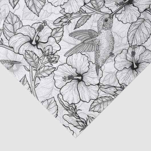 Hummingvogels en hibiscus bloemen b&w tissuepapier (Detail)