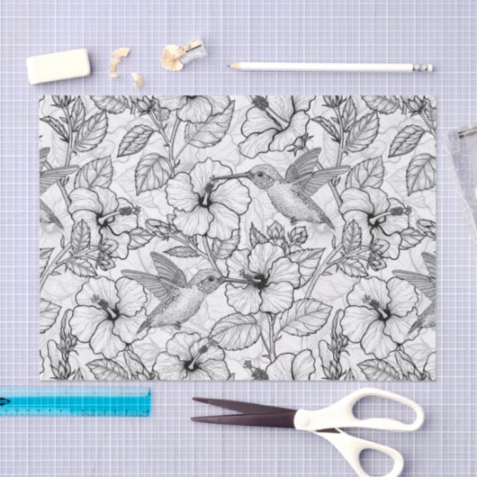 Hummingvogels en hibiscus bloemen b&w tissuepapier (Craft)