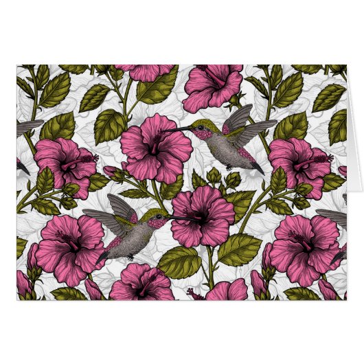 Hummingvogels en roze hibiscus bloemen (Voorkant Horizontaal)