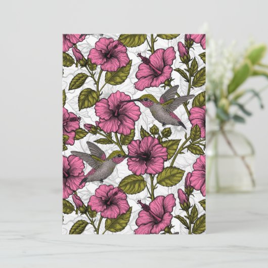 Hummingvogels en roze hibiscus bloemen (Staand voorkant)
