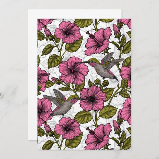 Hummingvogels en roze hibiscus bloemen (Voorkant / Achterkant)