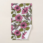 Hummingvogels en roze hibiscus bloemen bad handdoek (Handdoek)