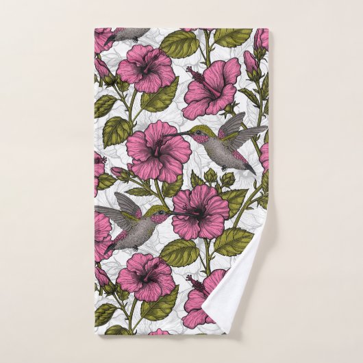 Hummingvogels en roze hibiscus bloemen bad handdoek (Handdoek)