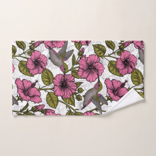 Hummingvogels en roze hibiscus bloemen bad handdoek (Handdoek)