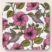 Hummingvogels en roze hibiscus bloemen bier onderzetter (Voorkant)