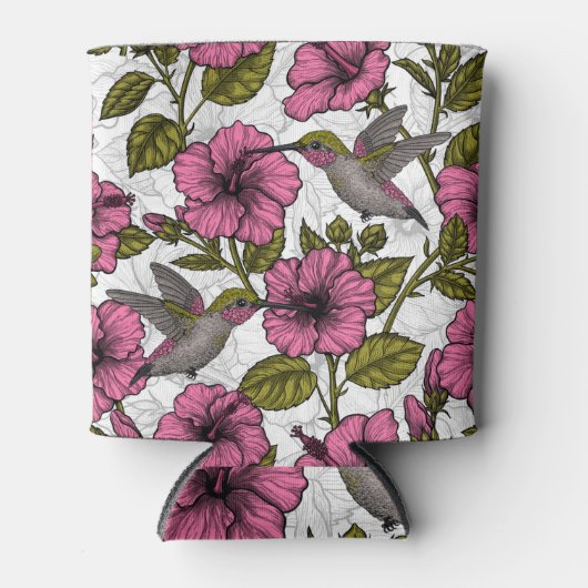 Hummingvogels en roze hibiscus bloemen blikjeskoeler (Voorkant)