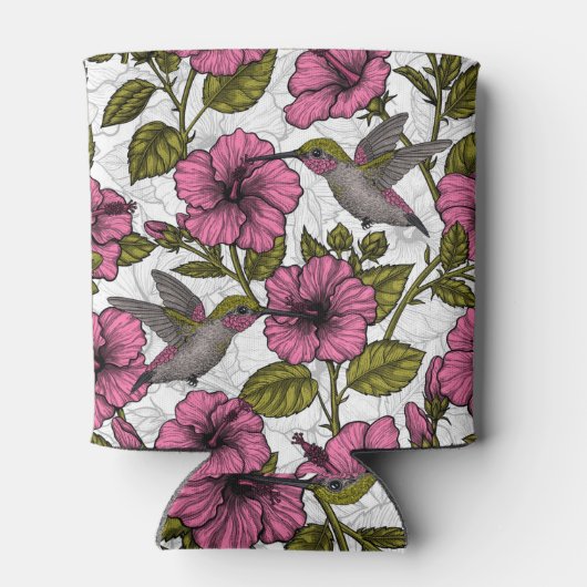 Hummingvogels en roze hibiscus bloemen blikjeskoeler (Achterkant)