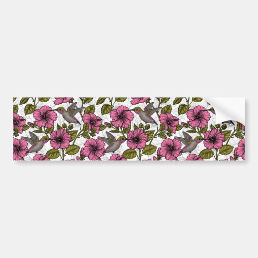 Hummingvogels en roze hibiscus bloemen bumpersticker (Voorkant)