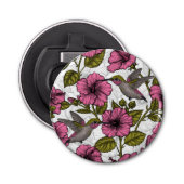 Hummingvogels en roze hibiscus bloemen button flesopener (Voorkant)