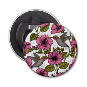 Hummingvogels en roze hibiscus bloemen button flesopener