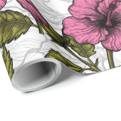 Hummingvogels en roze hibiscus bloemen cadeaupapier (Rol Hoek)