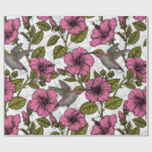 Hummingvogels en roze hibiscus bloemen cadeaupapier (Vlak)