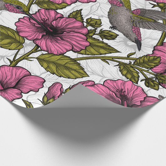 Hummingvogels en roze hibiscus bloemen cadeaupapier (Hoek)