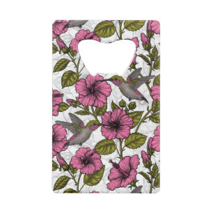 Hummingvogels en roze hibiscus bloemen creditkaart flessenopener