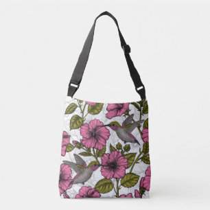 Hummingvogels en roze hibiscus bloemen crossbody tas