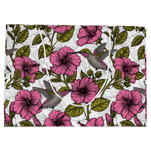 Hummingvogels en roze hibiscus bloemen groot cadeauzakje (Achterkant)