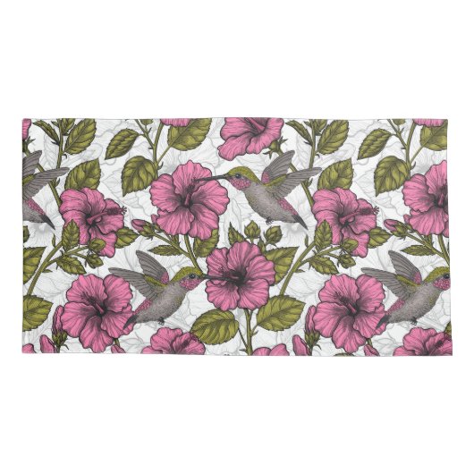 Hummingvogels en roze hibiscus bloemen kussensloop (Achterkant-Links)