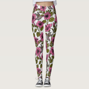 Hummingvogels en roze hibiscus bloemen leggings