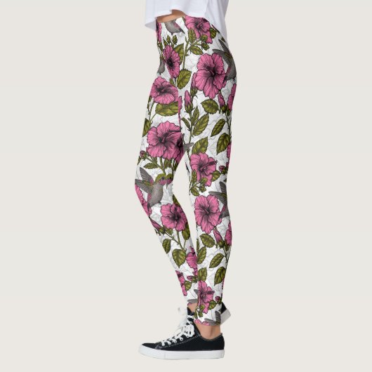 Hummingvogels en roze hibiscus bloemen leggings (Links)