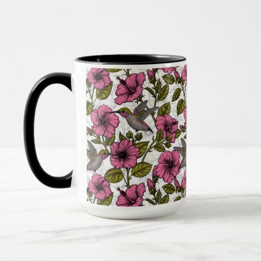 Hummingvogels en roze hibiscus bloemen mok (Links)