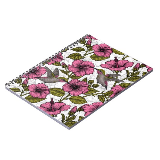 Hummingvogels en roze hibiscus bloemen notitieboek (Linkerzijde)