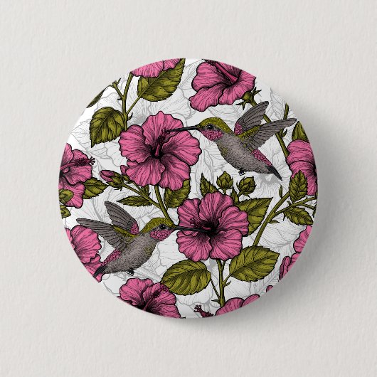 Hummingvogels en roze hibiscus bloemen ronde button 5,7 cm (Voorkant)