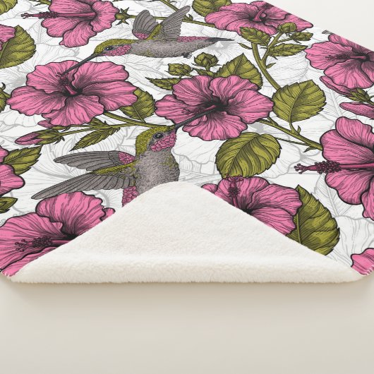 Hummingvogels en roze hibiscus bloemen sherpa deken (3/4)