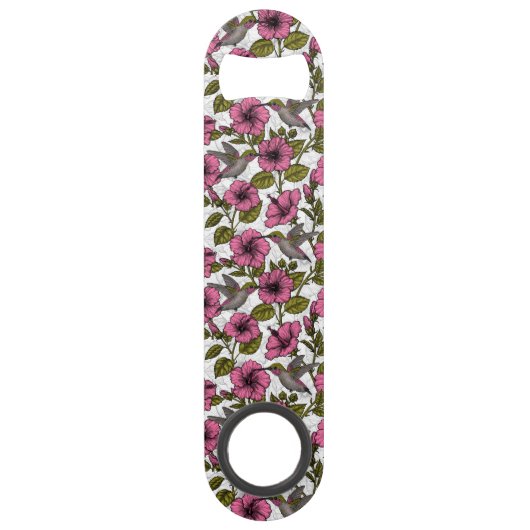 Hummingvogels en roze hibiscus bloemen speed flessenopener (Achterkant)