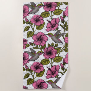 Hummingvogels en roze hibiscus bloemen strandlaken