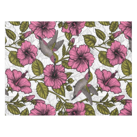 Hummingvogels en roze hibiscus bloemen tafelkleed (Voorkant (Horizontaal))
