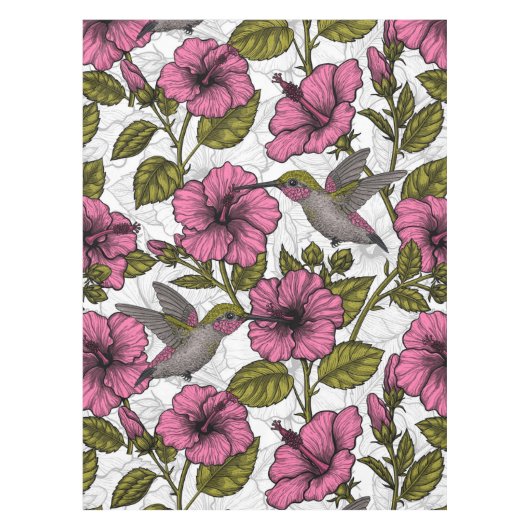 Hummingvogels en roze hibiscus bloemen tafelkleed (Voorkant)