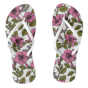 Hummingvogels en roze hibiscus bloemen teenslippers