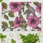 Hummingvogels en roze hibiscus bloemen theedoek (Gevouwen)