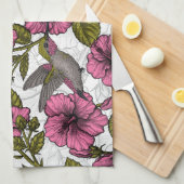 Hummingvogels en roze hibiscus bloemen theedoek (Quarter Fold)