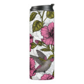 Hummingvogels en roze hibiscus bloemen thermosbeker (Gedraaid links)